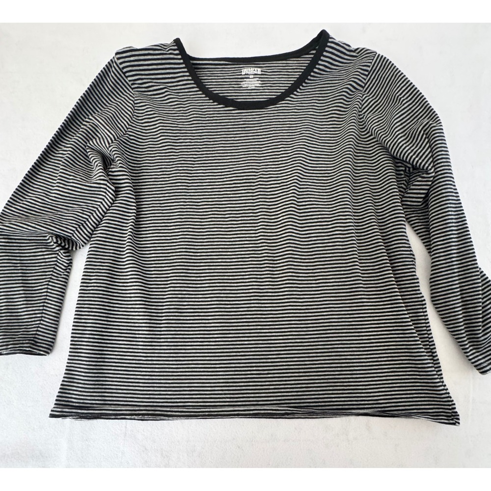 Duluth Trading Co Womens 2X Black Gray Striped Long Sleeve Scoop Neck Tee Top - Picture 1 of 4